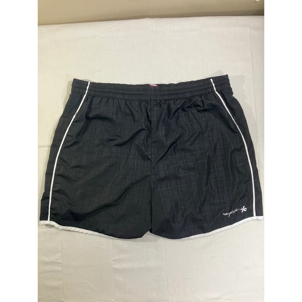 Raya Sun Womens 1X Athletic Shorts Black Grid Print White Piping Elastic Waist